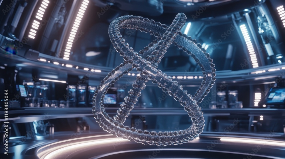 DNA Helix in Futuristic Laboratory Setting