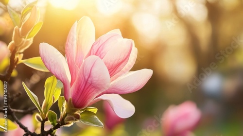 Delicate Pink Magnolia Blossom in Soft Morning Light