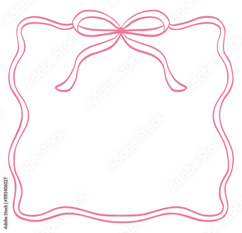 Doodle hand drawn frame with ribbon and wavy edges for wedding invitations, birthday card.