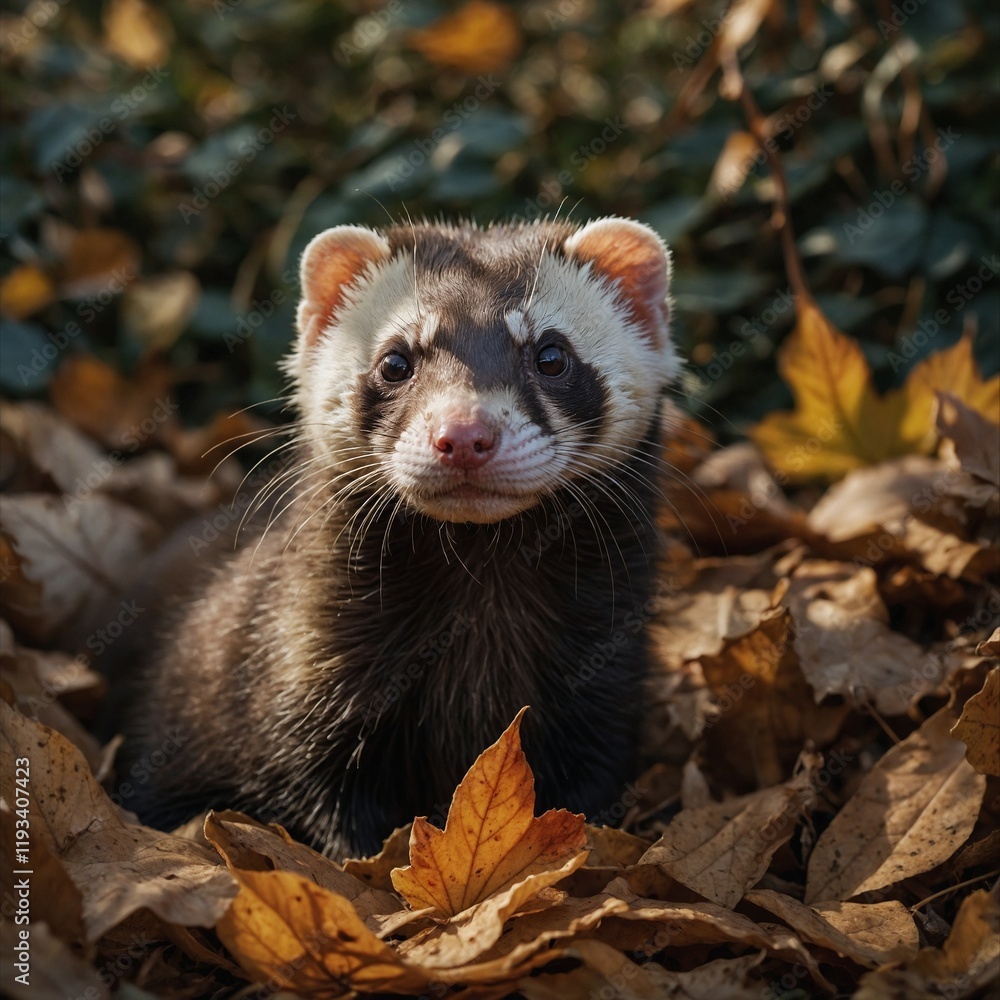 Curious Ferret in Autumn Leaves. ferret on a tree.a close up of a rodent on a branch with leaves in the foreground and a blurry background.
Curious Ferret in Autumn Leaves. ferret on a tree.a close up of a rodent on a branch with leaves in the foreground and a blurry background.