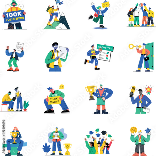 Collection of Goal Achievement Flat Illustrations