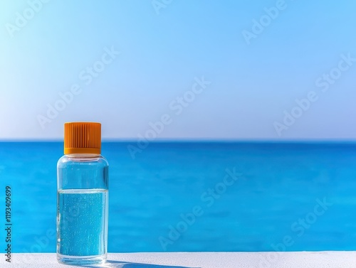 Refreshing Water Bottle by Poolside with Ocean View photo