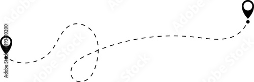 Route icon - two points with dotted path and location pin. Route location icon two pin sign and dotted line.