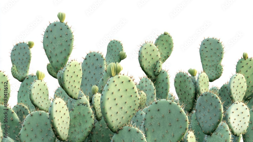 Vibrant Green Prickly Pear Cactus Cluster Isolated on White Background Botanical Illustration Vibrant Green Prickly Pear Cactus Cluster Isolated on White Background Botanical Illustration