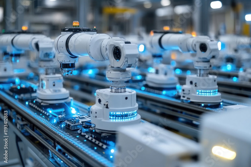 a modern automated production line, where robotic manipulators work.   photo