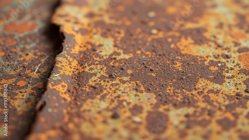 Close-up view of heavily rusted metal surface with a crack