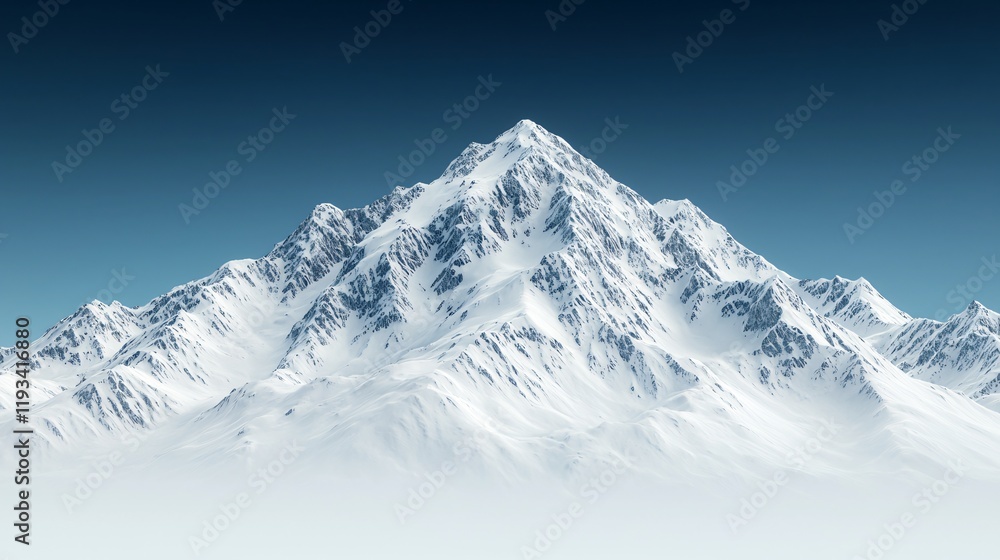 Obraz premium Majestic snow-capped mountain peak against a clear blue sky.