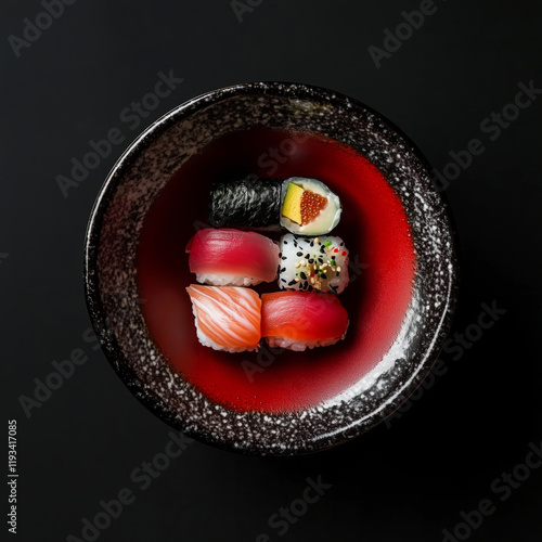 top-down photography of usual sushi serve