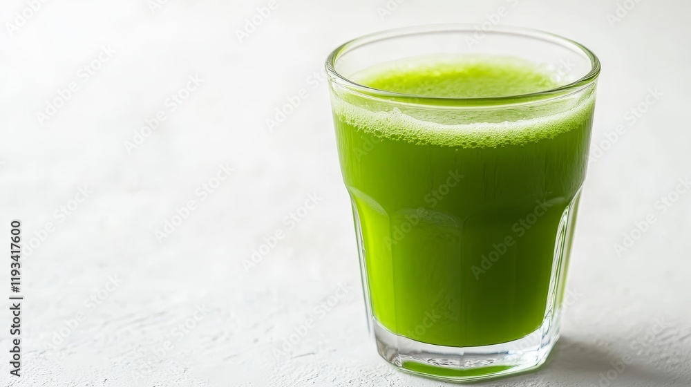 Minimalist photo of green lemonade in a glass on a white background, conveying a refreshing summer drink concept. Minimalist photo of green lemonade in a glass on a white background, conveying a refreshing summer drink concept.