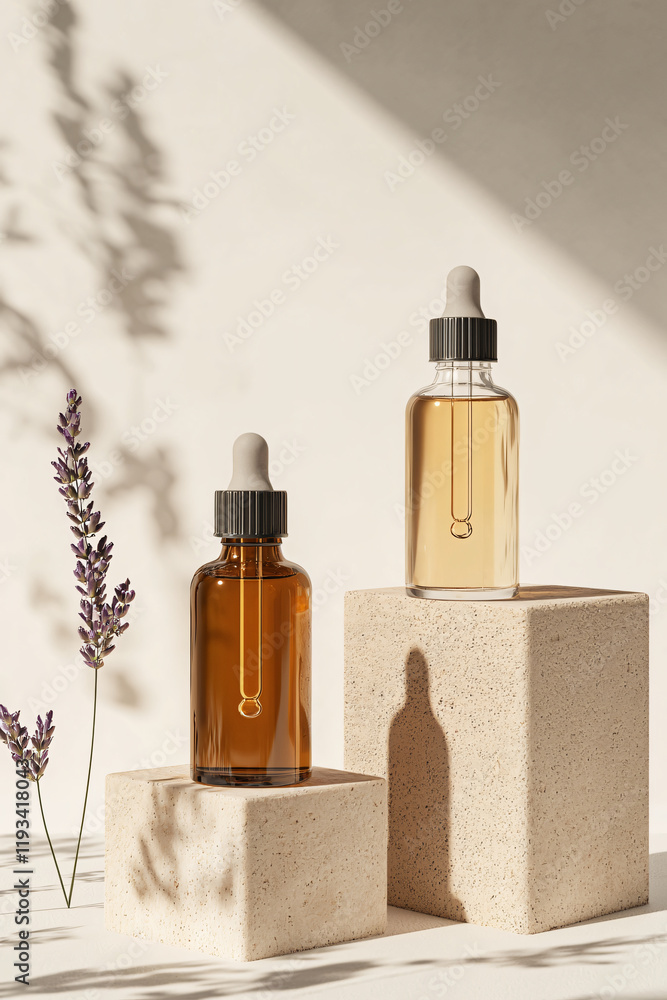 glass dropper bottles with gradient contents, neutral background glass dropper bottles with gradient contents, neutral background