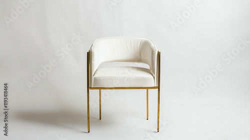 a white chair with a gold frame and a white background