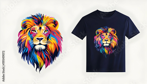 Colorful lion to print on a t-shirt