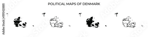 Political maps of Denmark showing various regions and features