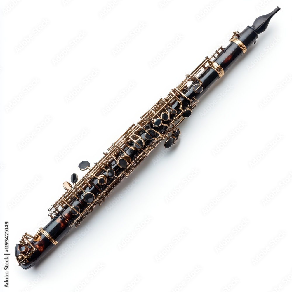 Obraz premium A detailed close-up of a saxophone featuring an elegant black and gold body, showcasing its intricate design and craftsmanship.