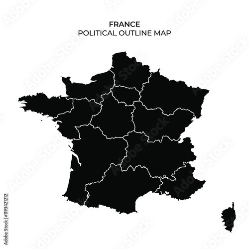 Political outline map of France showing regions and borders