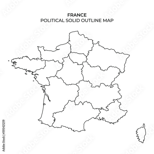 Political solid outline map of France for educational use