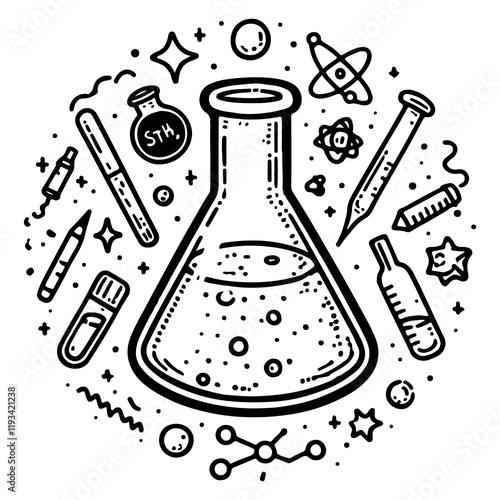 Flask with Chemical Solution Hand Drawn Doodle Icon