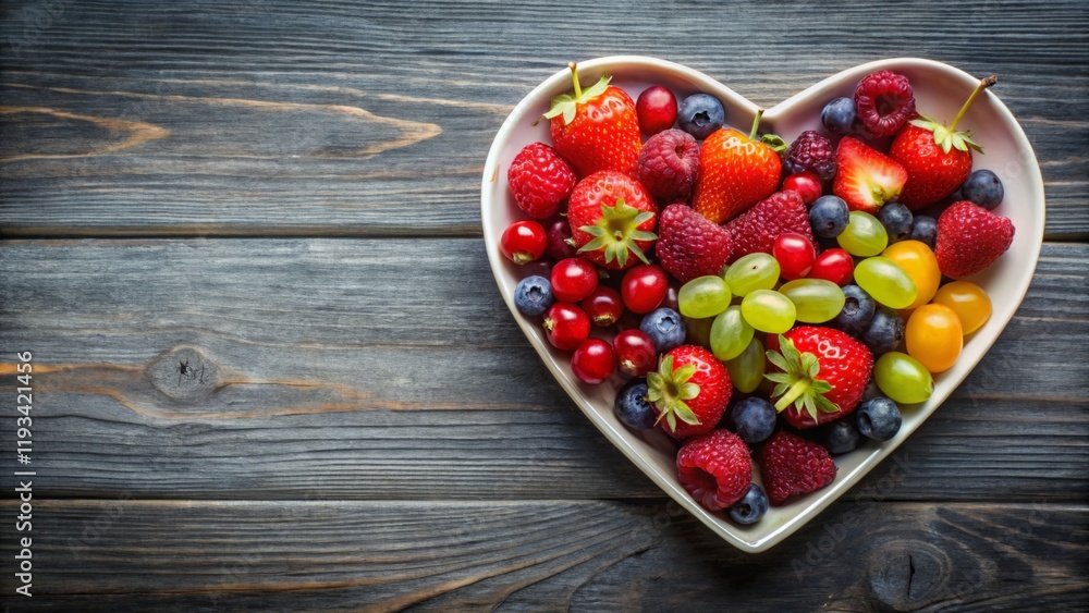 Heart-Shaped Bowl of Fresh Colorful Fruits Heart-Shaped Bowl of Fresh Colorful Fruits