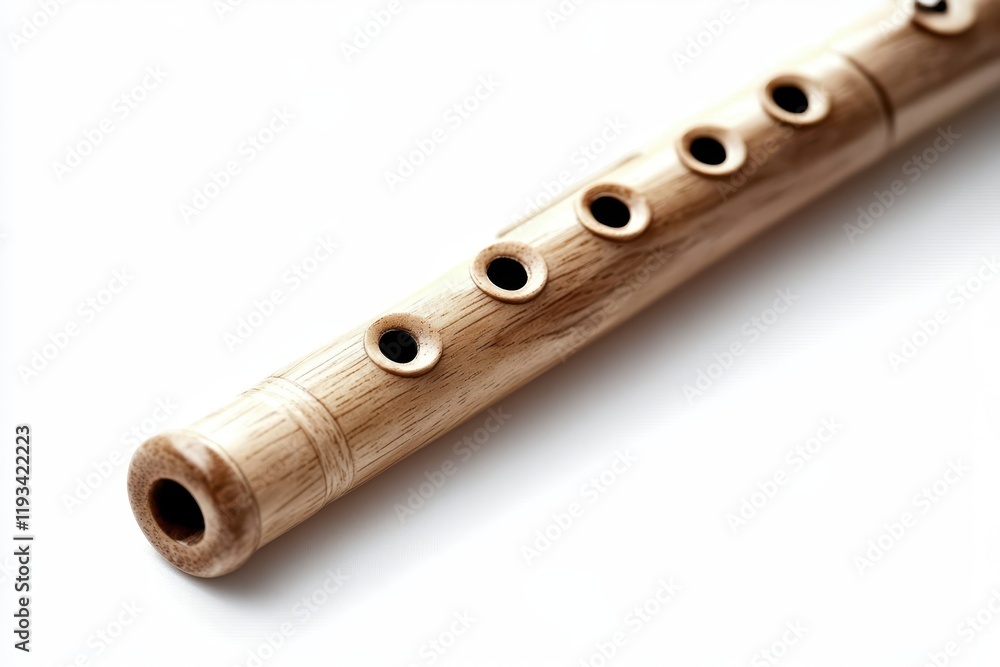 Naklejka premium A flute with holes is prominently displayed on a clean white surface, showcasing its elegant design and craftsmanship.