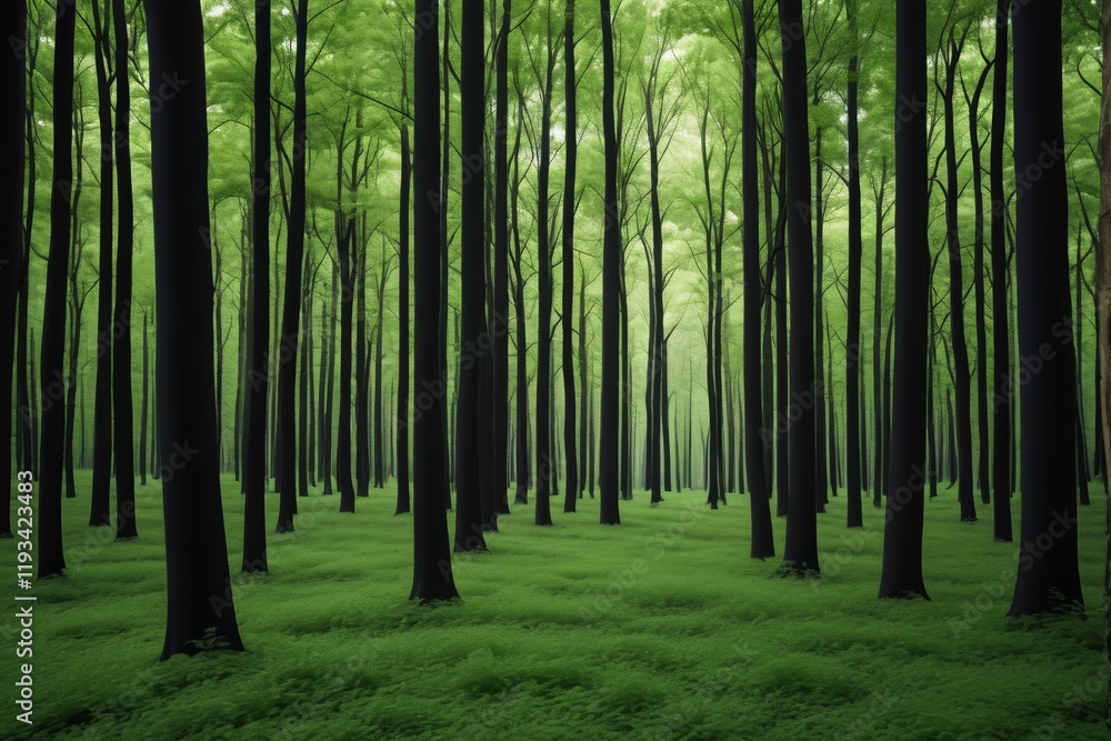 Fototapeta premium there is a green forest with tall trees and grass