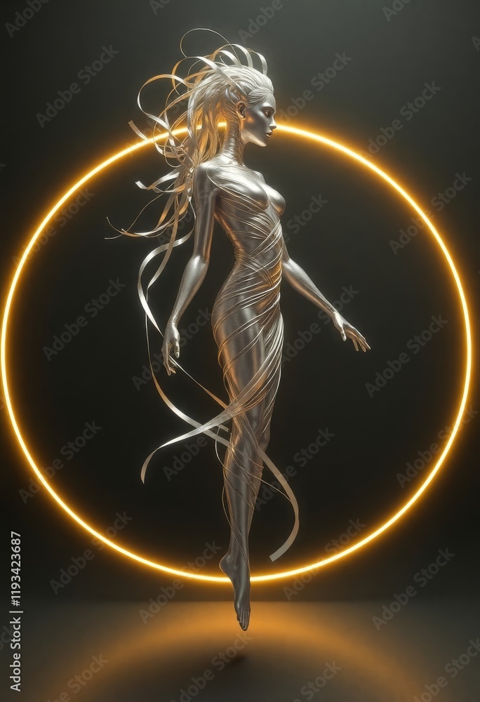 Obraz premium Floating Woman in Golden Glow