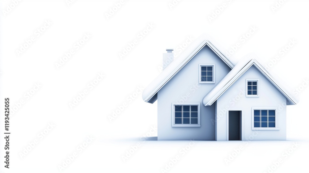 Minimalist Snow-Covered Home on a White Winter Background Minimalist Snow-Covered Home on a White Winter Background