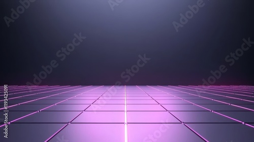 Futuristic Neon Scene with Glowing Grid Pattern, Minimalist Background and Vibrant Purple Glow Ideal for Technology or Sci-Fi Inspired Projects