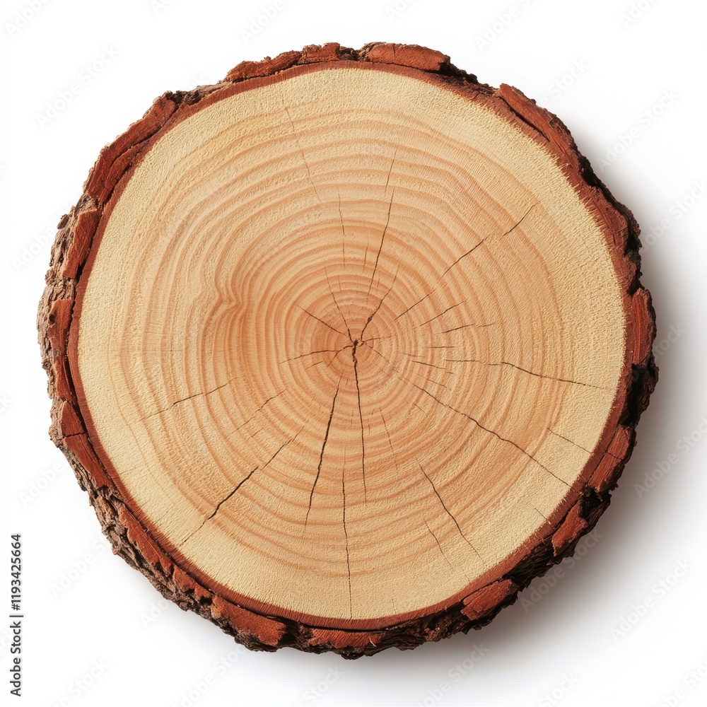 Obraz premium Arafed wood slice showcasing a detailed cross section, highlighting the unique grain patterns and natural textures of the wood.