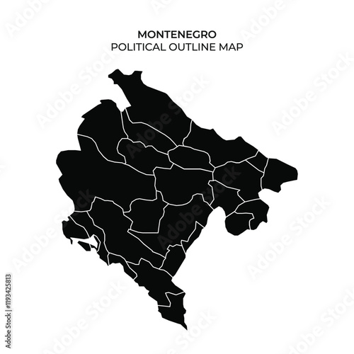 Detailed political outline map of Montenegro with regions marked