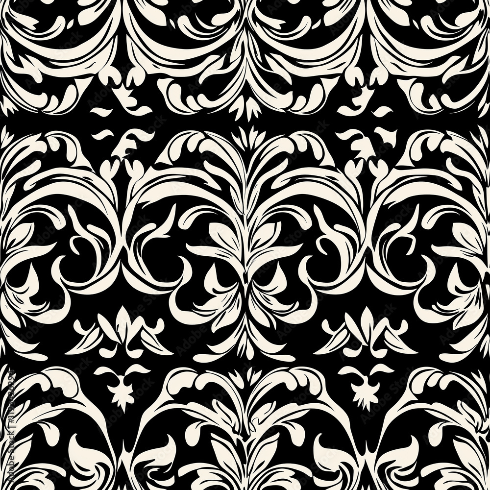 Damask seamless pattern motifs Elegant black and white floral pattern with intricate designs and beautiful detailing. Damask seamless pattern motifs Elegant black and white floral pattern with intricate designs and beautiful detailing.