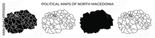 Political maps showing regions of North Macedonia in various styles