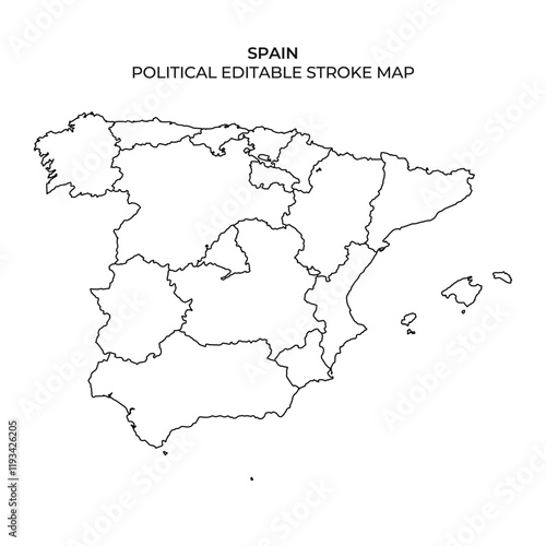 Outline of Spain with regions for educational and artistic use