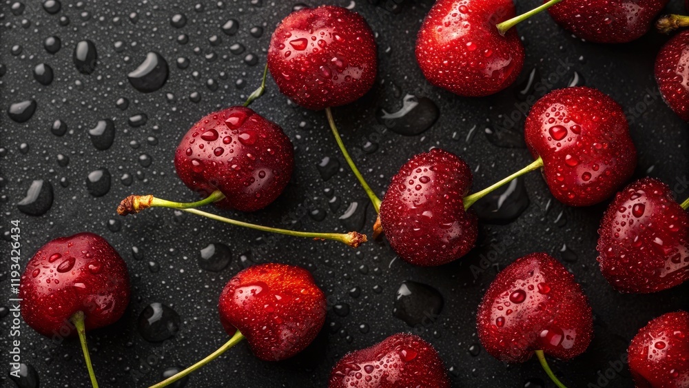 Dew-Kissed Cherries A Close-Up Composition of Red Cherries on a Dark Background,Food Photography,Still Life Cherries, Food Photography Dew-Kissed Cherries A Close-Up Composition of Red Cherries on a Dark Background,Food Photography,Still Life Cherries, Food Photography