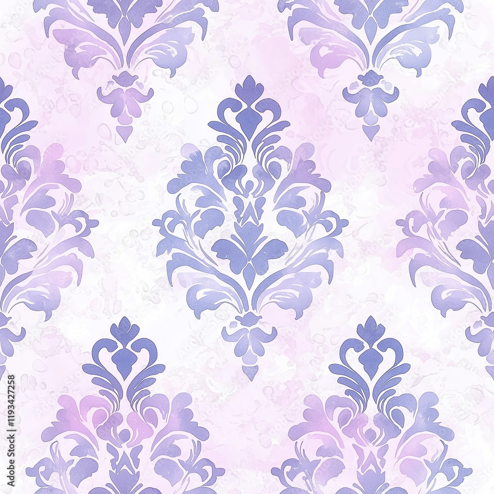 Elegant damask seamless pattern fabric with woven motifs soft purple hues textile art in a modern design environment Elegant damask seamless pattern fabric with woven motifs soft purple hues textile art in a modern design environment