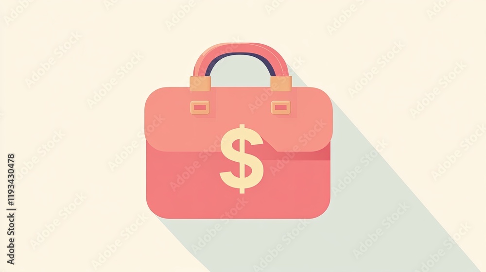 Pink Briefcase with Dollar Sign: A stylish, minimalist illustration of a pink briefcase featuring a prominent dollar sign, symbolizing wealth, finance, and business success. The design is clean. Pink Briefcase with Dollar Sign: A stylish, minimalist illustration of a pink briefcase featuring a prominent dollar sign, symbolizing wealth, finance, and business success. The design is clean.