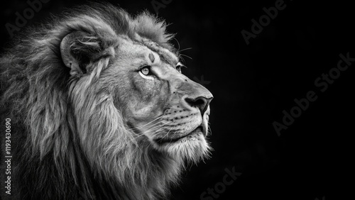 Majestic Lion Profile Black and White Photography, Wildlife Portrait, King of the Jungle, Animal Portrait Lion, Wildlife photography