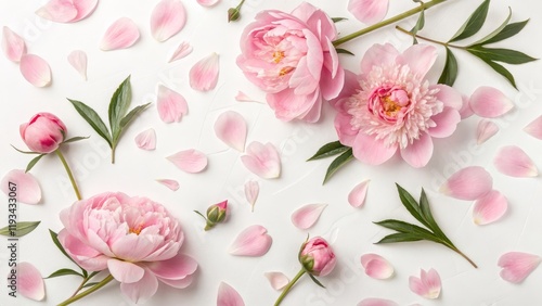Wallpaper Mural Pink Peony Flatlay Floral Composition, Petals and Buds, Spring Concept Peony, Flatlay Torontodigital.ca