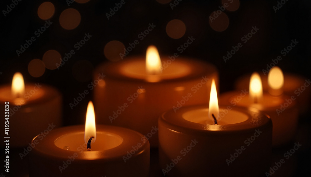 Copy space Obon Japanese Ancestral Festival Glowing candles with soft bokeh lights in darkness Copy space Obon Japanese Ancestral Festival Glowing candles with soft bokeh lights in darkness