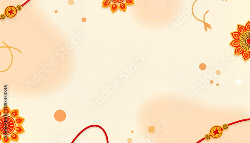 Copy space Raksha Bandhan Background Decorative Rakhi elements on beige festive background