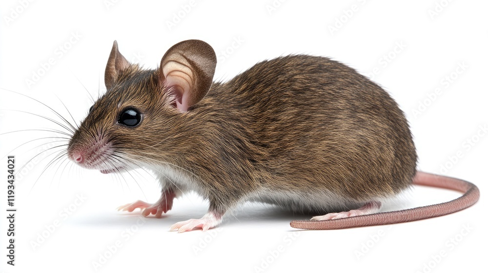 Close-Up of a Mouse on a White Background with Detailed Features and Textures Close-Up of a Mouse on a White Background with Detailed Features and Textures