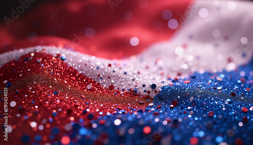 Copy space Independence Day USA background, Bastille Day Background Sparkling red, white, and blue glitter fabric