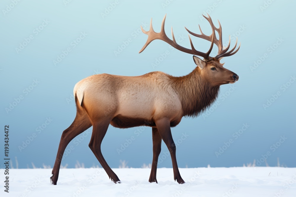 there is a large elk that is walking in the snow there is a large elk that is walking in the snow