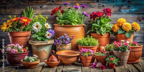 Wallpaper Mural Elegant Ceramic Garden Pots for Plants, Outdoor Decor, Terracotta Planters, Blooming Flowers Torontodigital.ca