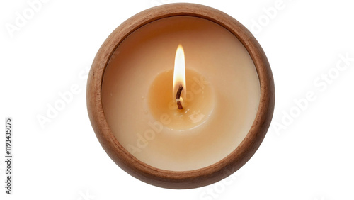 Wooden candle isolated on transparent background, top view, Generative AIWooden candle isolated on transparent background, top view, Generative AI