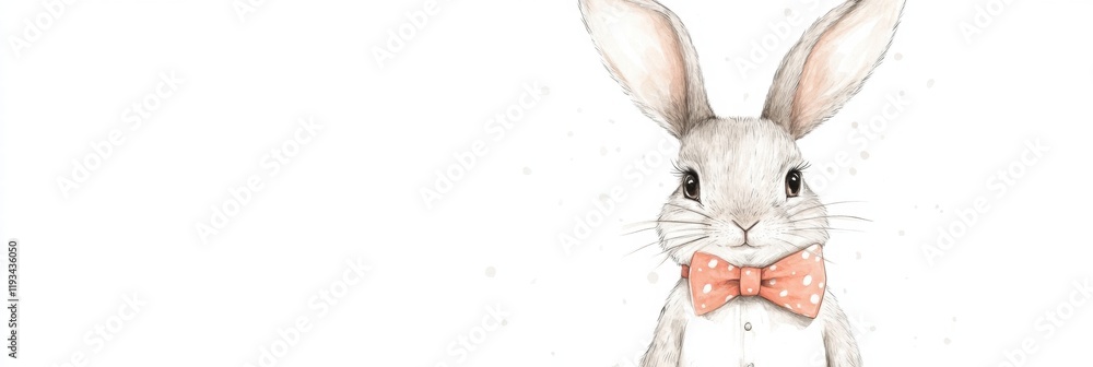 Obraz premium Whimsical illustrated rabbit wearing a bow tie with a charming expression in a light and playful setting. Generative AI