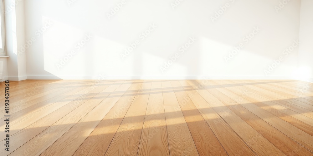 Sunlight streams across light oak hardwood floor in an empty room Sunlight streams across light oak hardwood floor in an empty room