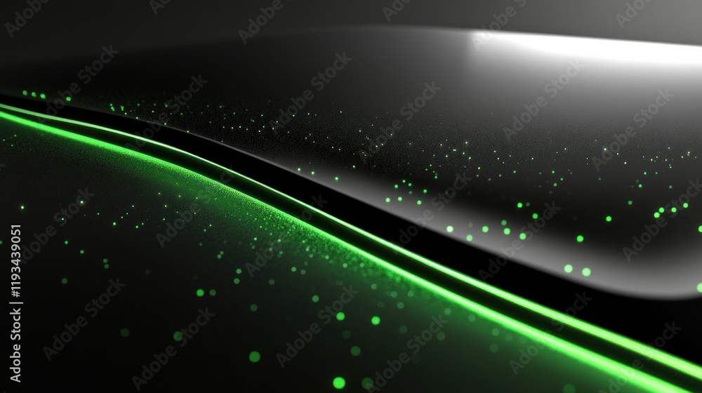 Obraz premium Abstract Green Neon Light on Dark Surface Futuristic Technology Background Design