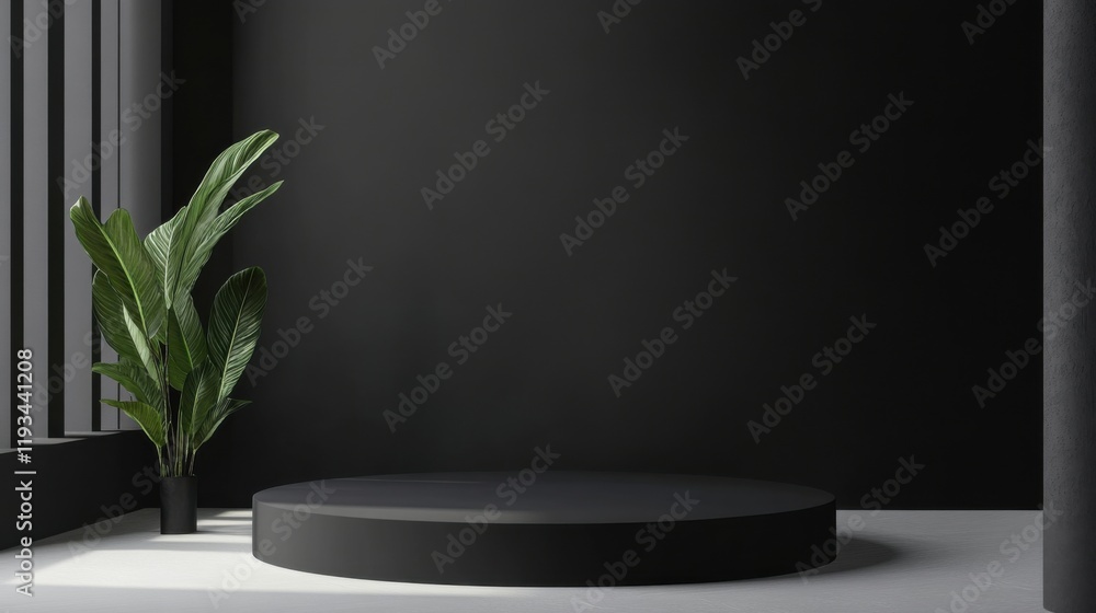a plant is sitting on a round platform a plant is sitting on a round platform