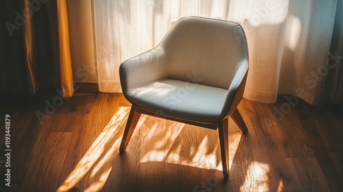 Sunlight Illuminates a Modern Light Grey Chair photo