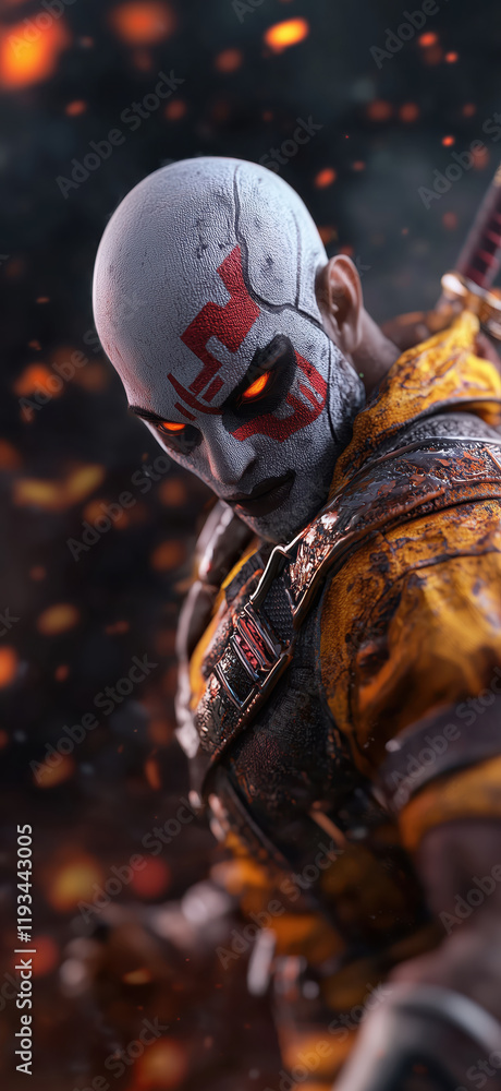 Naklejka premium Incredible smartphone wallpaper featuring a fierce character in a dynamic and fiery backdrop